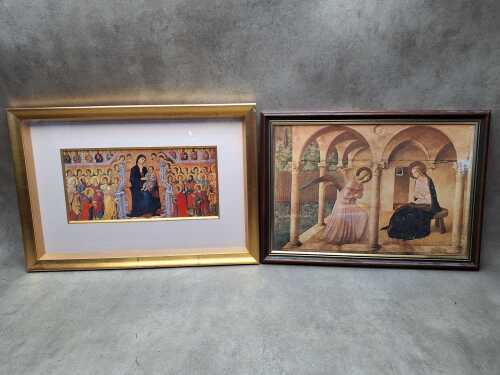 Two framed prints of Italian medieval art including Fra Angelico
