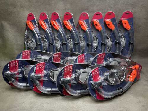 Sixteen Intex AquaFlow adult mask and snorkel sets