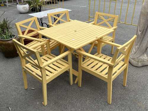 Six-piece slatted timber outdoor bistro set