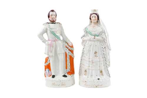 Antique Staffordshire ceramic figures of the Prince of Wales and Queen Victoria