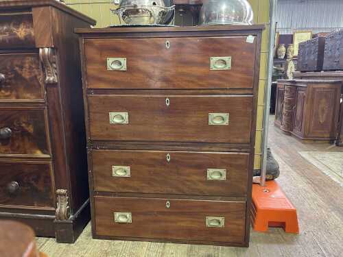 Victorian mahogany campaign chest of four drawers