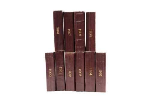Antique leatherbound John Wisden Cricketers' Almanack 1900-1909, ten volumes