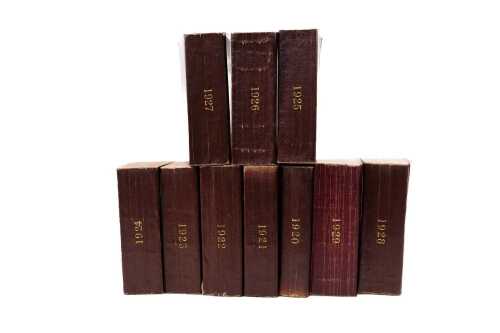 Antique leatherbound John Wisden Cricketers' Almanack 1920-1929, ten volumes
