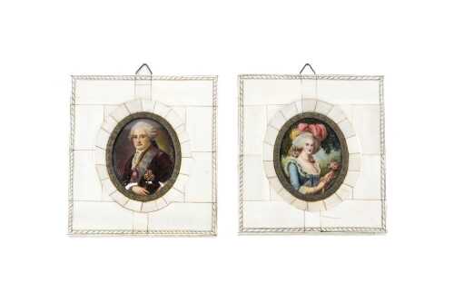 Pair of antique miniature portraits of Louis XVI and Marie Antoinette