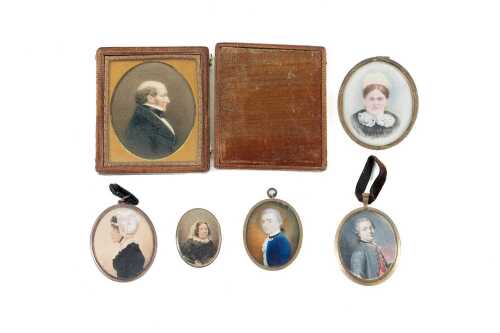 Collection of antique miniature portraits, all framed