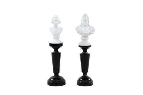 Two late nineteenth century Parian Ware miniature busts on ebonised timber stands