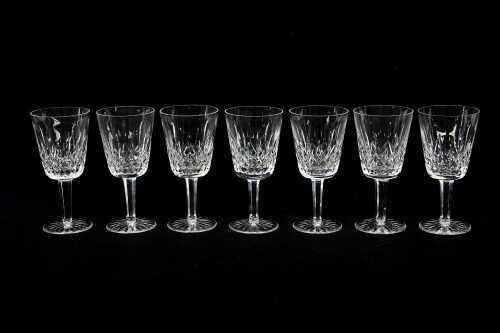Seven Waterford Lismore cut crystal claret glasses