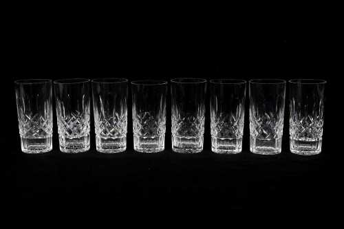Eight Waterford cut crystal water glasses