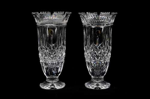 Pair of Waterford Lismore Castle cut crystal vases