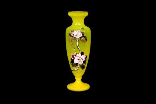 Victorian selenium glass hand painted vase