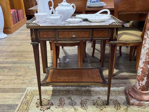 Antique French walnut side table with secretaire desk