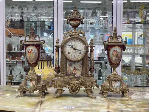 German three piece clock and garniture set in the French style