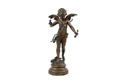 After Auguste Moreau, Cupid, antique spelter figure