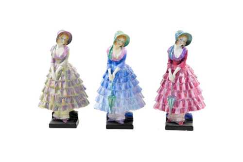 Three Royal Doulton 'Priscilla' porcelain figures