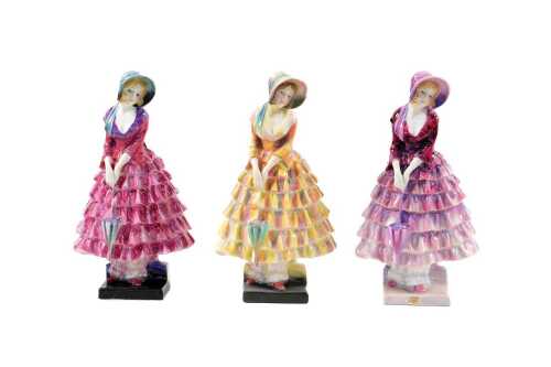 Three Royal Doulton 'Priscilla' porcelain figures