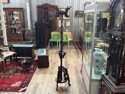 Chinese rosewood and mother of pearl inlaid coat stand