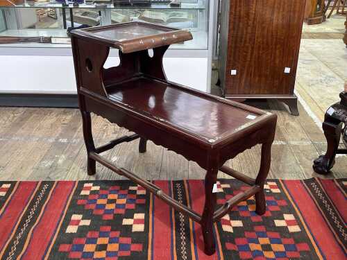 Chinese rosewood and mother of pearl inlaid two tier side table