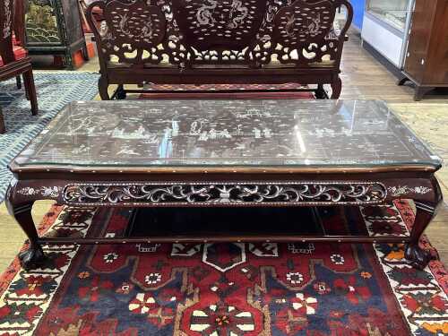 Chinese rosewood and mother of pearl inlaid coffee table