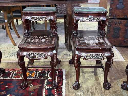 Pair of Chinese rosewood and mother of pearl inlaid side tables