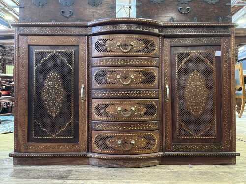 Anglo-Indian brass and copper inlaid padauk sideboard
