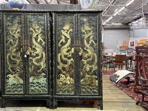 Chinese hand painted timber cabinet