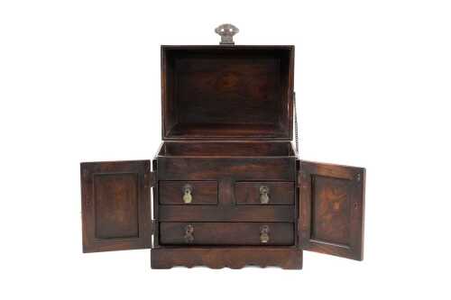 Vintage Chinese timber jewellery box with multi-tier drawer configuration