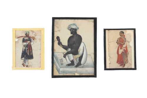 Three nineteenth century Indian miniature gouache paintings of performers on mica