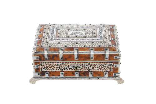 Antique Anglo-Indian ivory and tortoiseshell box containing military items