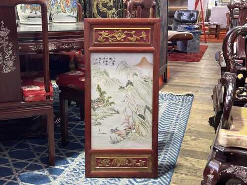 Chinese hand painted porcelain landscape wall plaque