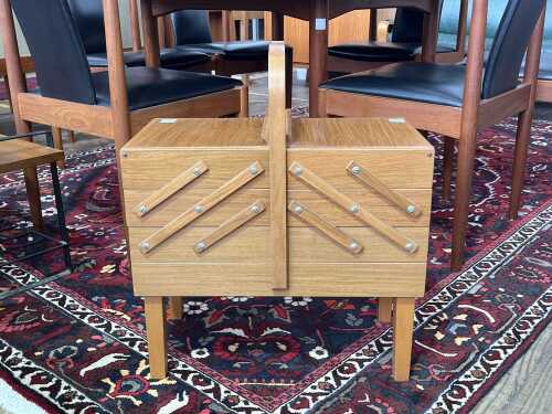 10 · Mid-century timber cantilever sewing box