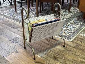 Mid-century painted mesh metal magazine rack