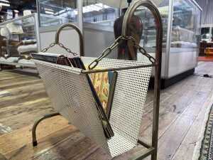 Mid-century painted mesh metal magazine rack - 2