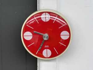 1970s Krups electronic Space Age wall clock in vibrant red