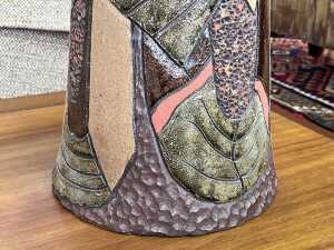 Mid-century terracotta lamp with abstract figural textured detail and white fabric shade - 3