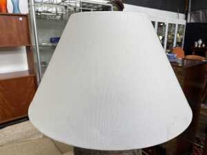 Mid-century terracotta lamp with abstract figural textured detail and white fabric shade - 4