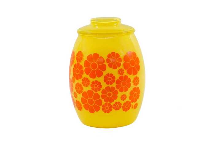 Bartlett Collins glass 'Flower Power' yellow and orange cookie jar