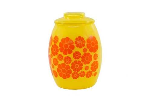 42 · Bartlett Collins glass 'Flower Power' yellow and orange cookie jar