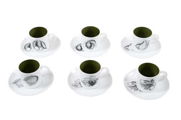 Susie Cooper by Wedgwood 'Black Fruit' coffee duos for six