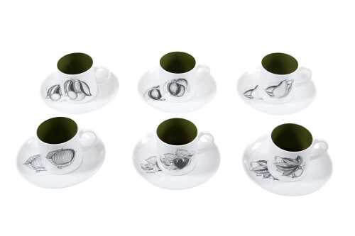 47 · Susie Cooper by Wedgwood 'Black Fruit' coffee duos for six