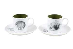 Susie Cooper by Wedgwood 'Black Fruit' coffee duos for six - 3
