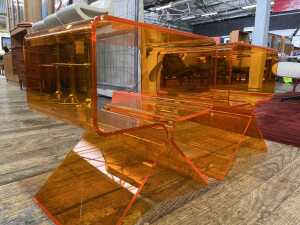 Pair of orange bent acrylic bedside tables - 3