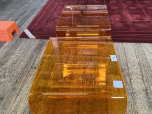 Pair of orange bent acrylic bedside tables - 4