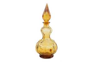 Pair of Mid-century Empoli 'Corset' glass genie bottles in amber and blue - 2
