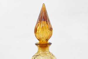 Pair of Mid-century Empoli 'Corset' glass genie bottles in amber and blue - 3
