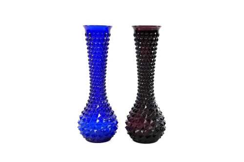 69 · Two mid-century Empoli glass vases in cobalt and amethyst