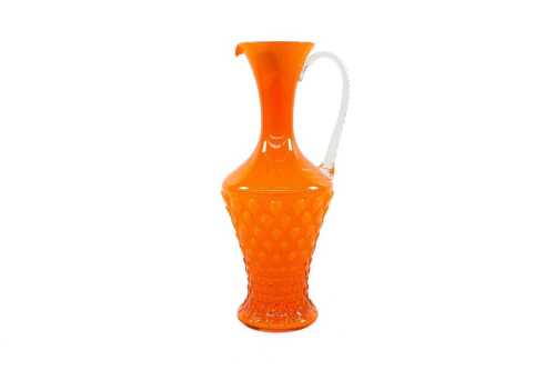 70 · Mid-century Opalina Fiorentina Italian orange cased glass pitcher