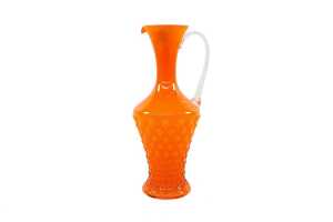 Mid-century Opalina Fiorentina Italian orange cased glass pitcher