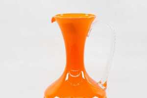 Mid-century Opalina Fiorentina Italian orange cased glass pitcher - 2