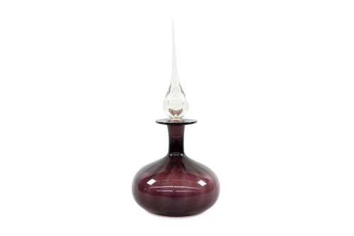 72 · Mid-century Rainbow glass amethyst decanter with clear glass stopper