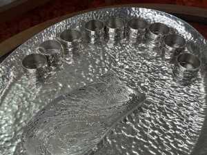 Mainly Don Shiel aluminium servingware, including platter, dishes, napkin rings, etc. - 2